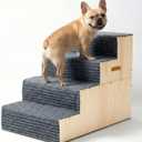Wooden Dog Stairs for Small Large Dogs,Dog Steps for Couch Bed 18" H,Pet Stairs with Soft Carpeted Steps, Pet Steps for Cats Puppy Doggy Senior Pets up to 100 LBS