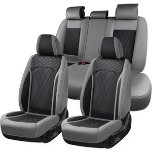 FLORICH Leather Seat Covers for Cars Front and Rear Car Seat Cover Premium Car Seat Protector Luxury Automotive Seat Covers Full Set Universal Fit for Most Car Truck SUV, Gray&Black