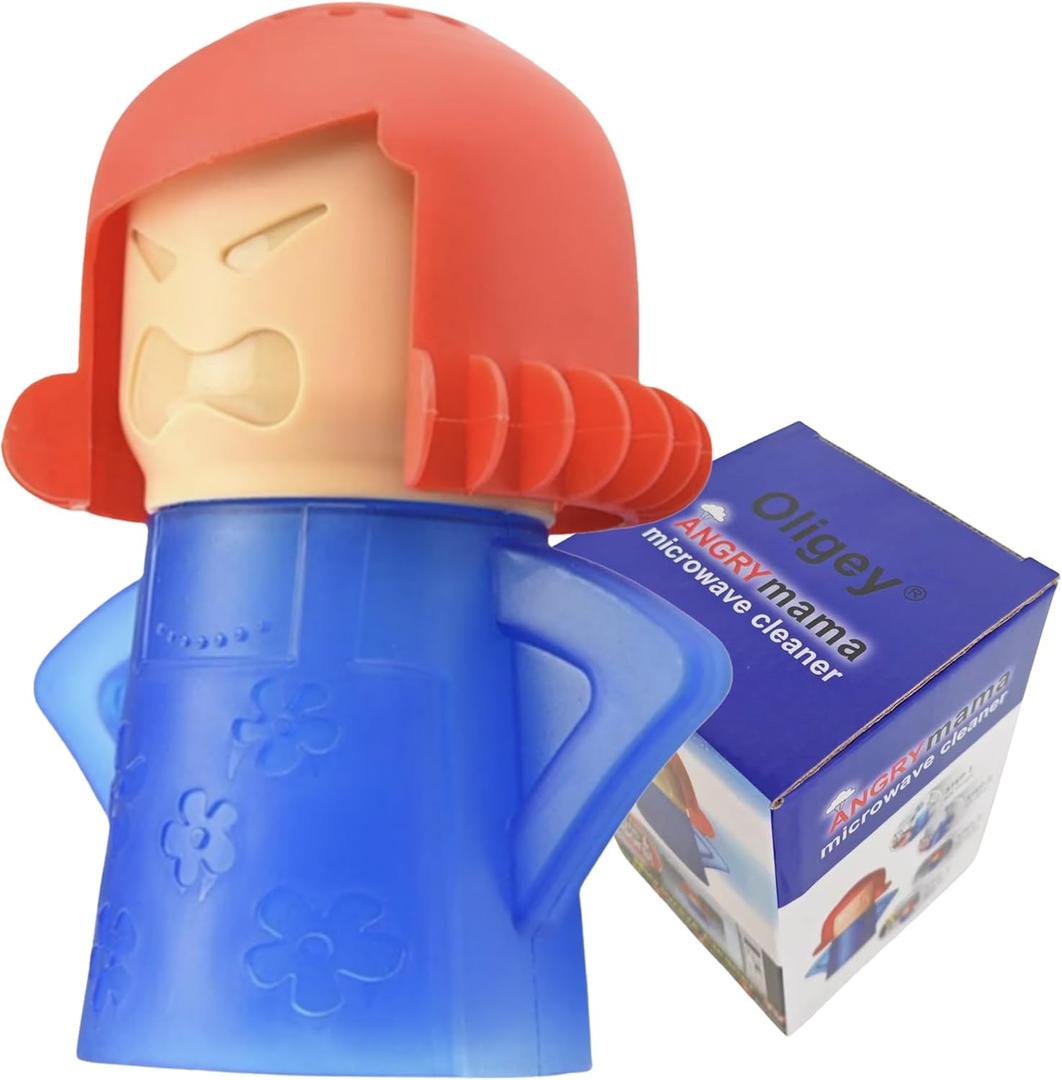 Angry Mama Microwave Cleaner only with Water and Vinegar Cleans your Kitchen Easily and Safe without Chemical Agent,Oligey Reusable Cute Steam Remover as Lovely Tool and Gift for Cooker Auto Cleaning (Blue)