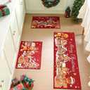 Tinideya 3 Pcs Christmas Gingerbread Man Kitchen Rug Christmas Kitchen Mats Set Old Fashioned Candy Canes Carpet for Winter Home Floor Decor, 16 x 24 Inch and 16 x 47 Inch