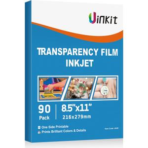Uinkit Bulk 90 Sheets Printable Transparency Film Acetate Clear Sheets for Crafts 8.5x11 OHP Overhead Projector Film For Inkjet Printer Quick-Dry