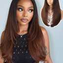 Quantum Love Brown Layered U Part Wigs V Part Yaki Straight Glueless Clip in Half Wigs for Women Realistic Natural Looking Heat Resistant Synthetic Hair(24inch,Black Brown)