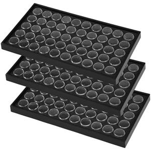 Geelin 3 Pcs Gem Display 150 Case Gem Jars Small Size 14.7" x 8.1" x 0.98" Black Tray Foam Sheet Gemstones Storage Jars with Lids Insert Trays for Collectibles Jewelry Coins and Gemstone Storage