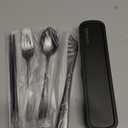 Travel Utensils with Case, Stainless Steel Camping Cutlery Set, Reinforced Case with Snap-Lock Closure, Include Fork Spoon Knife Chopsticks, Portable Lunch Box Silverware for Picnic Office, Black