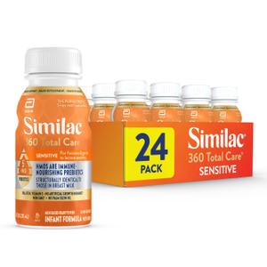Similac 360 Total Care Sensitive Ready-to-Feed Baby Formula
Infant formula for babies with lactose sensitivity; immune system, brain development, digestive health support, 8-fl-oz, 24pk