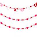 Valentines Day Decorations, 3 PCS Felt Garland with XOXO and Red Heart Shape Garland for Valentine Party, Wedding, Anniversary, Valentines Day Banner for Mantle Fireplace Walls Room Decor