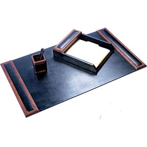 Dacasso Walnut and Leather Desk Set, 3-Piece, 20" x 34"
