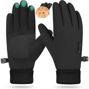 ihuan Winter Waterproof Gloves Cold Weather - Snow Ski Windproof for Men Women, Warm Touchscreen Thermal for Running Cycling (X-Small, Black)