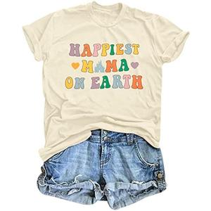 JINTING Mama Shirt Women Happiest Mama On Earth T-Shirt Funny Magic Kingdom Tee Shirts Short Sleeve Tops L