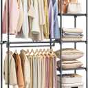Neatrays Portable Closet, Freestanding Wardrobe Closet Organizers and Storage,Open Clothing Racks for Hanging Clothes with 4 Shelves and 2 Hanging Rods47.8x15.8x63.4 Inches