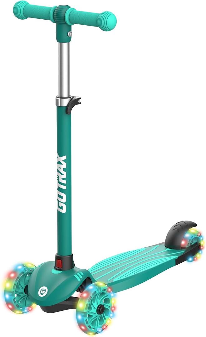 Gotrax KS1 Kids Kick Scooter, LED Lighted Wheels and 3 Adjustable Height Handlebars, Lean-to-Steer & Widen Anti-Slip Deck, 3 Wheel Scooter for Boys & Girls Ages 2-8 and up to 110 Lbs