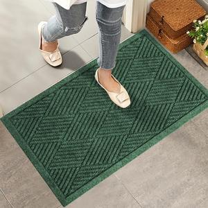 Sturdy Front Door Mat, Absorbent Muddy Dirt Resist Welcome Door Mats Outdoor Indoor, Stain and Fade Resistant, Non-Slip Rubber Backing Low Profile Doormat for Entryway, 3017, Green (1'5" x 2'6" (Rectangular))