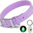 Wisedog Waterproof Dog Collar, Adjustable Soft Rubber Coated Webbing, Odor-Proof and Easy to Clean for Small Medium Large Dogs, with Airtags Case(XS|7"-10"  1/2 in, Lilac)