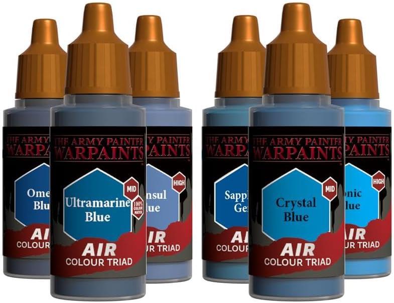 The Army Painter, Airbrush Primary Bundle Blue, 2 Colour Air Triads with 6 x 18 ml Pre-thinned Acrylic Airbrush Paints - Air Brush Miniature Paint for D&D & Warhammer Miniatures