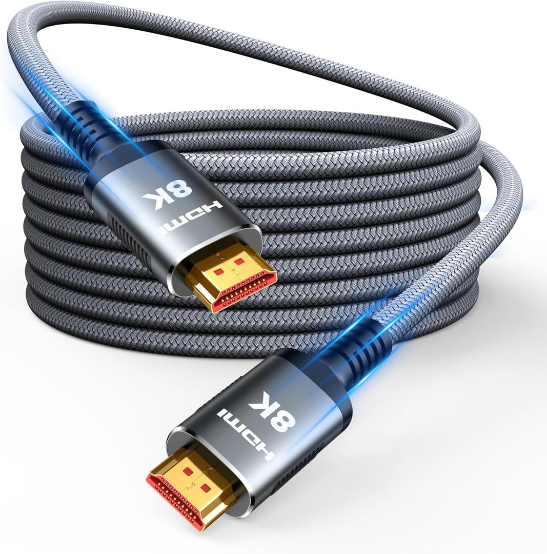 Snowkids 8K HDMI Cable 25 FT Grey, 48Gbps Ultra High-Speed HDMI 2.1 Cables Cord, 10K 8K@60Hz, 4K@120Hz Compatible for TV/Laptop/Monitor/PS-5/X-box/Projector/Entertainment, Sound System & More
