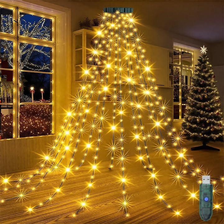 Outdoor String Lights, 6.6Ft 300LED Christmas Tree Light Warm White 5V 2A, 8 Modes Long LED Fairy Lights for Christmas Tree, Wedding, Easter, and Garden Decorations