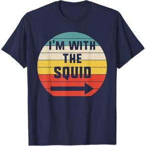 I'm With Squid Halloween Matching Couple Costume Vintage T-Shirt, Blue, XL
