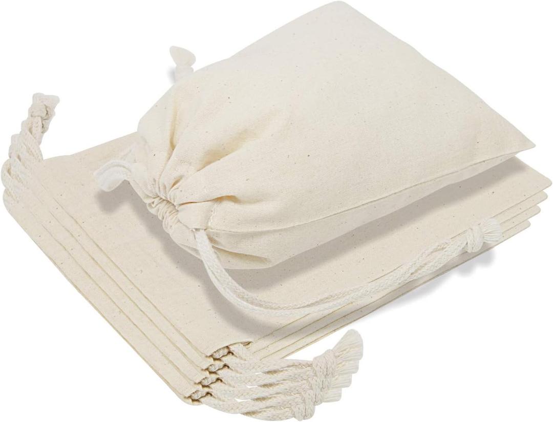 TOPDesign 10-Pack 10” x 12” Reusable Produce Bags, Muslin Bags with Drawstrings for Shopping & Storage, 100% Natural Cotton Bags, Washable, Biodegradable, Food Safe