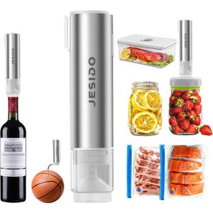 5 in 1 Electric Mason Jar Vacuum Sealer kit,1800 mAh Handheld Vacuum Sealer for Food, Compact, for Wide Mouth and Regular Mouth Mason Jars, Wine Bottles, Sous Vide Bags, Food Storage Containers (Gray Silver)