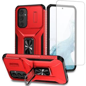 Case for Galaxy A54 Case, Samsung A54 5G SM-A546U Case with Tempered Glass Screen Protector and Slide Camera Cover, Magnetic Ring Car Mount Holder Shockproof Cover for Samsung Galaxy A54 Red
