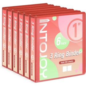 3 Ring Binder 1 Inch, IntoJoy 6 Pack Clear View 3 Hole Binder PVC-Free Fits 8.5x11 Inch Paper Flexible Round Ring Binders for School Office Home Binder Supplies (Orange)