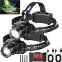 Curtsod Rechargeable LED Headlamp 2-Pack - 99000 Lumens Super Bright with Motion Sensor & 90° Rotation - Waterproof Headlight for Camping, Hiking, Running - 3 Light Modes
