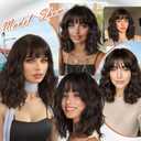 Wigs Human Hair with Bangs Short Wavy Bob for Women Black Mixed Brown Highlights Lightweight Breathable Glueless for Daily Party Cosplay (Dark Brown,14 Inch)