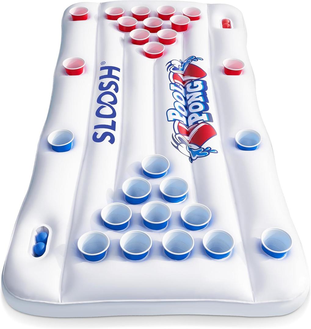 SLOOSH Pool Toys Games Set - Pong Toss Game Water Toys for Adults Kids Family Games, Inflatable Floats Lounge Raft Floating Swimming Pool Accessories 6x3 FT Table with 10 Pong Balls for Parties