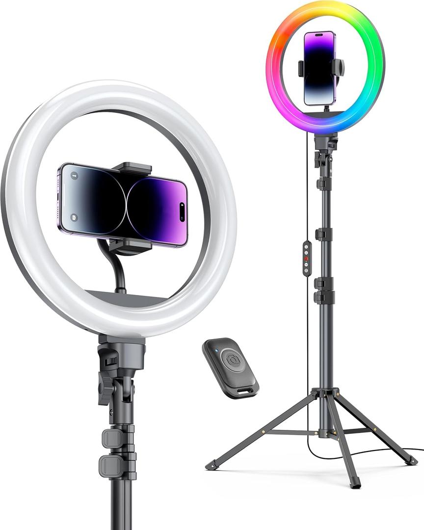 Weilisi 12'' Ring Light with Stand 72'' Tall & 2 Phone Holders,38 Color Modes Selfie Light with Tripod Stand, Big LED Ring Light for iPhone/Android/Camera,YouTube,Makeup, Multicolor
