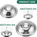Stove Burner Drip Pan WB31T10010(6") WB31T10011(8") and Electric Stove Replacement Burner WB30M1(6") and WB30M2(8") Compatible for G-E Hot-point Ken-more Electric Range Stove by MIFLUS