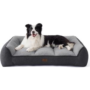 Bedsure Orthopedic Dog Beds Large Sized Dog - Extra Thick Supportive Large Dogs Bed with Waterproof Washable Cover, L Plus Comfort Pet Bed Sofa with Soft Plush Sherpa and Nonskid Bottom, Grey, 38"