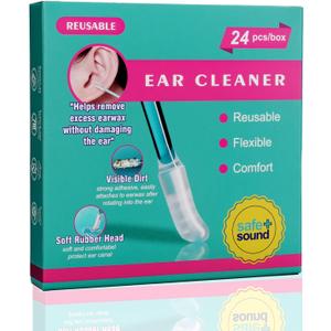 Sticky Ear Cleaning Stick 24 Pack, Adhesive Ear Cleaner with Washable Design, Reusable Soft Sticky Ear Swabs for Gentle Ear Cleaning, Portable Earwax Removal Tools for Adults (Olive Green)