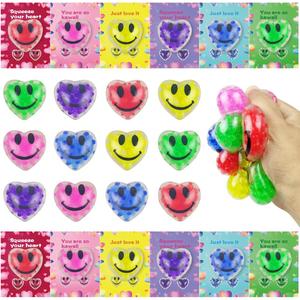 Anditoy 24 PCS Valentines Cards with Heart Squeeze Toys Stress Balls for Valentines Day School Class Classroom Gifts Prizes Party Favors