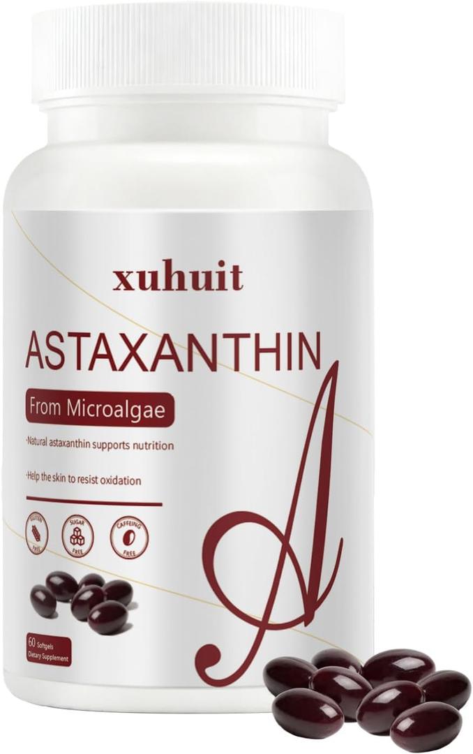 Astaxanthin 12mg Softgels, 120 Count for 4 Month Supply, Natural Antioxidant Supplement from AlgaeSoy Free, Easy to Swallow (01)