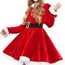 Doxrmuru Girls Mrs Santa Costume Kids Red Claus Costume for Christmas Party (9-10 Years)