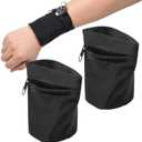 2 Pcs Wrist Wallets for Women Wristband with Zipper Key Card Storage Bags for Women Men Running Sports Jogging Hiking Basketball Tennis (Black)