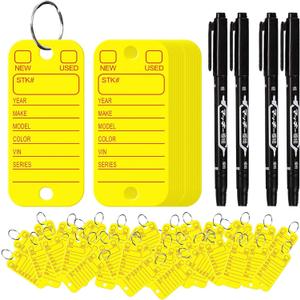500 Pcs PVC Tags with Labels and Rings, Car Key for Organization, Identifiers, and Luggage Tags with 4 Pcs Markers, Plastic Keychain Tags for Car, Truck, and Dealer Use