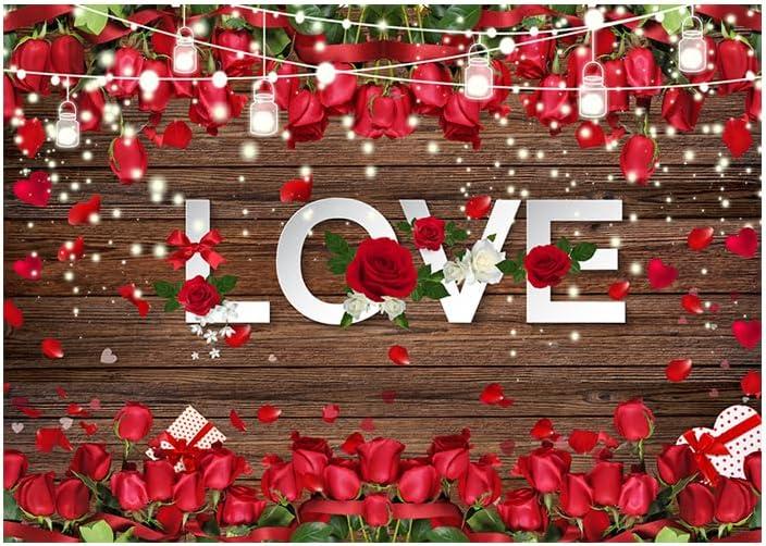 LTLYH 7x5ft Valentine's Day Love Theme Backdrop Brown Wood Love Heart Roses Photography Backdrop Engagement Wedding Party Decoration Photo Backdrop 206