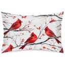 Christmas Red Birds Pillowcase for Hair and Skin Silk Pillowcase with Zipper, Queen Size Pillow Cases, Cooling Satin Pillow Cover (20x30 Inches)