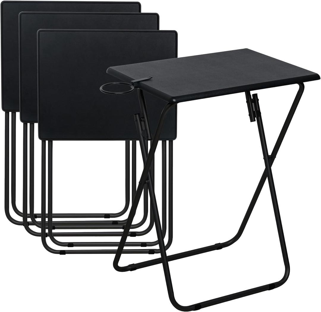LOFTEY Tv Trays Set of 4, Folding TV Dinner Tray, Portable TV Tables for Living Room for Eating, Heavy Duty Foldable Side Table for Eating on Couch&Sofa, Black, 4 pcs