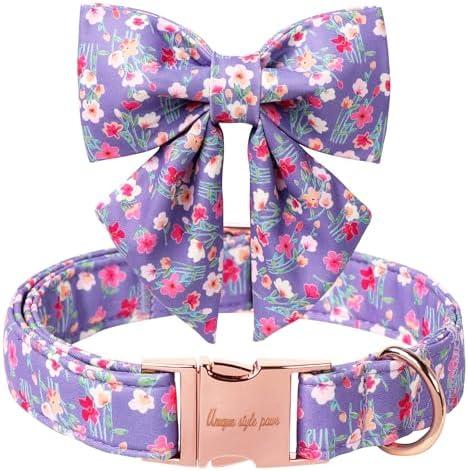 Unique style paws Cartoon Dog Collar with Bowtie Spring Summer Collar with Mutiflower for Small Boys Girls Dogs
