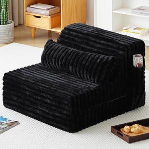 Tiita Folding Sofa Bed Single Size, Convertible Sleeper Chair Mattress with Pillow, Thick Corduroy Floor Mattress Couch Bed with Side Pocket, Guest Room, Dorm, Apartment, Black