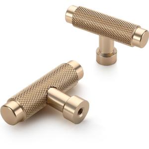 10 Pack 2 Inch Brushed Gold Cabinet Knobs Knurled Kitchen Cabinet Knobs Gold Drawer Knobs Dresser Knobs Kitchen Knobs for Cabinets Knobs for Cabinets and Drawers T Bar Knobs (Single Hole Knob)