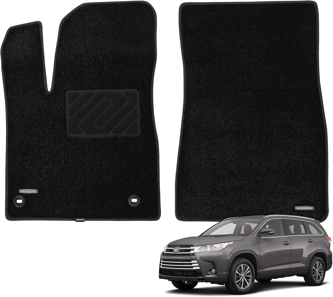 WENNEBIRD Superior Carpet Front Row Floor Mats for 2014-2019 Toyota Highlander, 0.5-Inch Ultra-Thick, Noise-Reducing, All-Weather Waterproof Anti-Slip 2-Pc Set