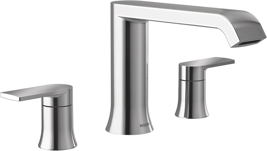 Moen T908 Genta LX Two-Handle Deck Mounted Modern Roman Tub Faucet, Valve Required, Chrome