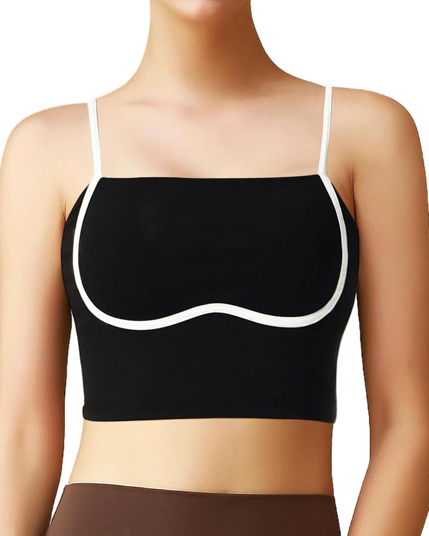 HORISUN Sports Bras for Women, Workout Tank Square Neck Double Layer Tank Tops, Yoga Tops for Women Built in Bra,Black, Large