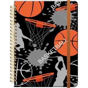 Ruled Spiral Writing Notebook,A5 Hardcover Lined College Journal for Women,Strong Twin-Wire Binding with Premium Paper,8.4" X 6",Perfect for School,Office,Home(Basketball)
