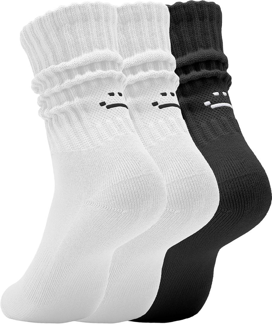 2 x AugRing Women's Cute Scrunch Slouch Crew Socks 3Pack Retro Kawaii Chunky Ribbed Cotton Boot Sneaker Cozy Calf Socks Size 5–11