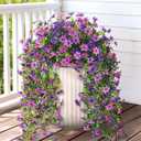 Artificial Hanging Flowers for Outdoors, 2 Pcs Fake Hanging Plant Spring Summer Decor, UV Resistant No Fade Realistic Faux Flower for Front Door Porch Planter Patio Garden Yard(Double Purple)