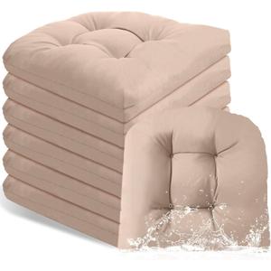 Thyle Outdoor Chair Cushions Set of 6 Waterproof Sun Protection Square Tufted Overstuffed Patio Furniture Seat Cushion for Patio Furniture Dining Indoor 19" x 19"(Khaki)